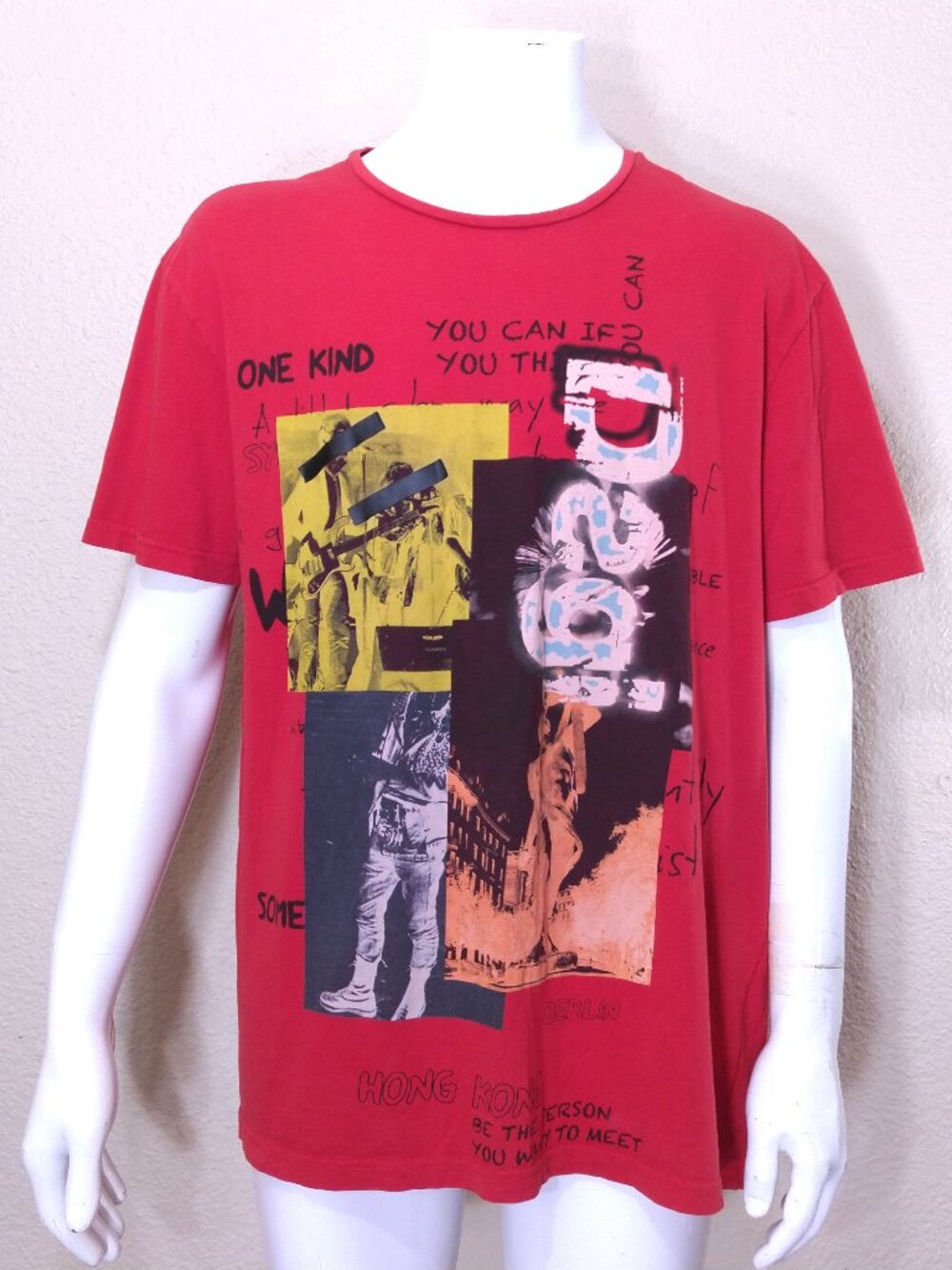 DESIGUAL T Shirt XXL Red MULTICOLOR Graphic Tee MENS 2XL SS Short Sleeve ART